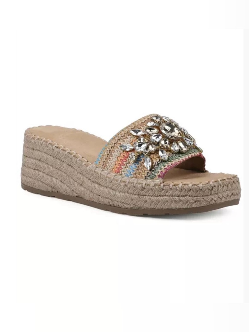 White Mountain Jeweled Stitch Wedge Espadrille Slide Sandals